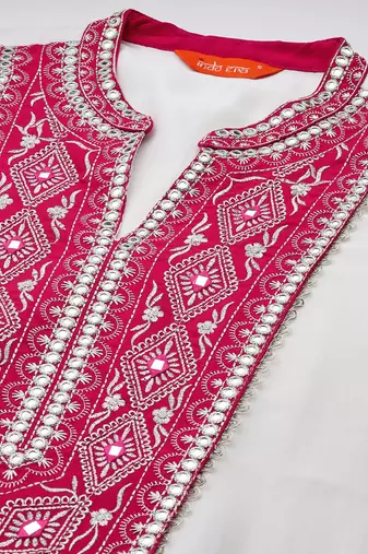 Ethnic Motifs Embroidered Pleated Mirror Work Kurta with Trousers