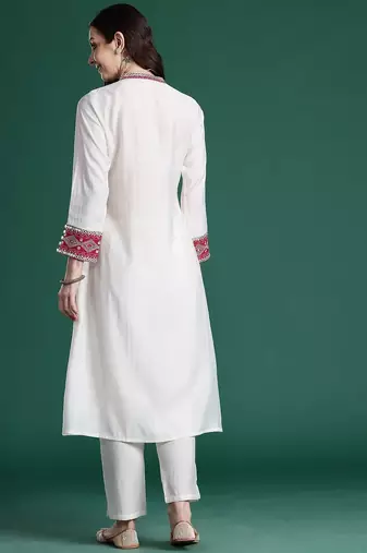 Ethnic Motifs Embroidered Pleated Mirror Work Kurta with Trousers