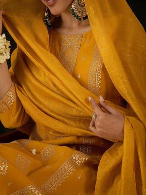 Women Ethnic Motifs Embroidered Regular Sequinned Kurta with Trousers & With Dupatta 3