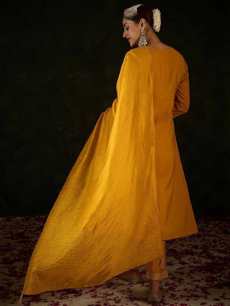 Women Ethnic Motifs Embroidered Regular Sequinned Kurta with Trousers & With Dupatta
