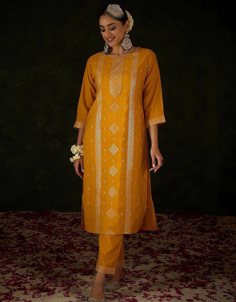 Women Ethnic Motifs Embroidered Regular Sequinned Kurta with Trousers & With Dupatta