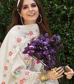 Women Floral Embroidered Regular Sequinned Pure Cotton Kurta with Trousers & With Dupatta