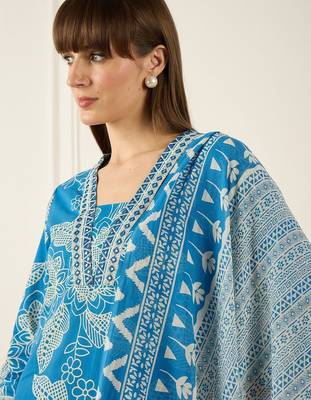 Women Floral Printed Regular Pure Cotton Kurta with Palazzos & With Dupatta 2