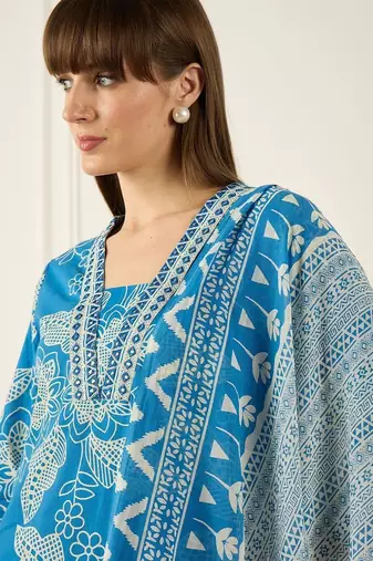 Women Floral Printed Regular Pure Cotton Kurta with Palazzos & With Dupatta