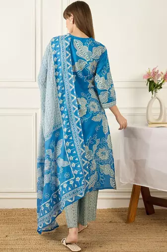 Women Floral Printed Regular Pure Cotton Kurta with Palazzos & With Dupatta