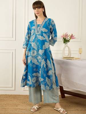 Women Floral Printed Regular Pure Cotton Kurta with Palazzos & With Dupatta 5