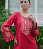 Women Ethnic Motifs Embroidered Regular Sequinned Kurta with Trousers