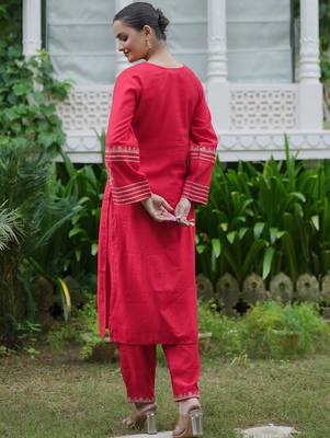 Women Ethnic Motifs Embroidered Regular Sequinned Kurta with Trousers 5