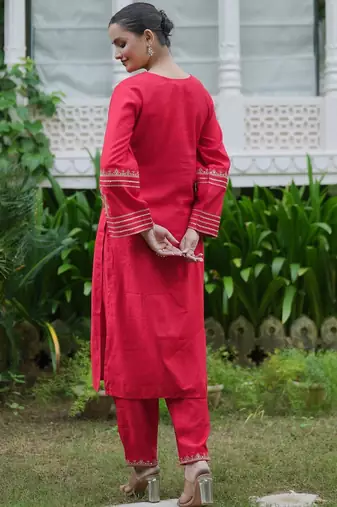 Women Ethnic Motifs Embroidered Regular Sequinned Kurta with Trousers