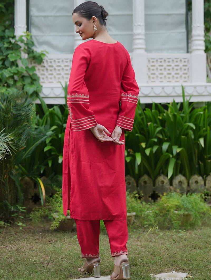 Women Ethnic Motifs Embroidered Regular Sequinned Kurta with Trousers