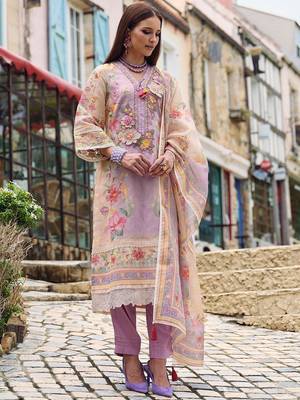 Floral Embroidered Beads and Stones Linen Kurta with Trousers & Dupatta 4