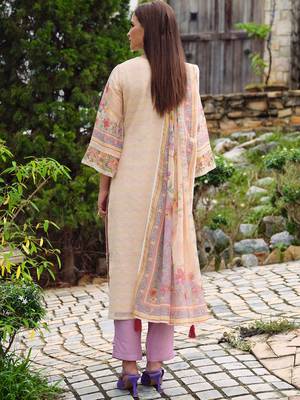 Floral Embroidered Beads and Stones Linen Kurta with Trousers & Dupatta 6