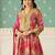 Floral Printed V-Neck Zari Anarkali Kurta & Trousers With Dupatta