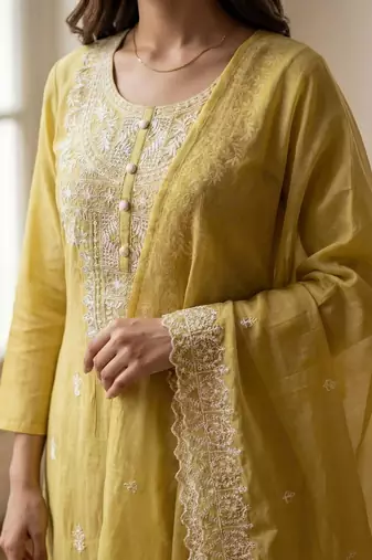 Women Ethnic Motifs Embroidered Regular Thread Work Kurta with Palazzos & With Dupatta