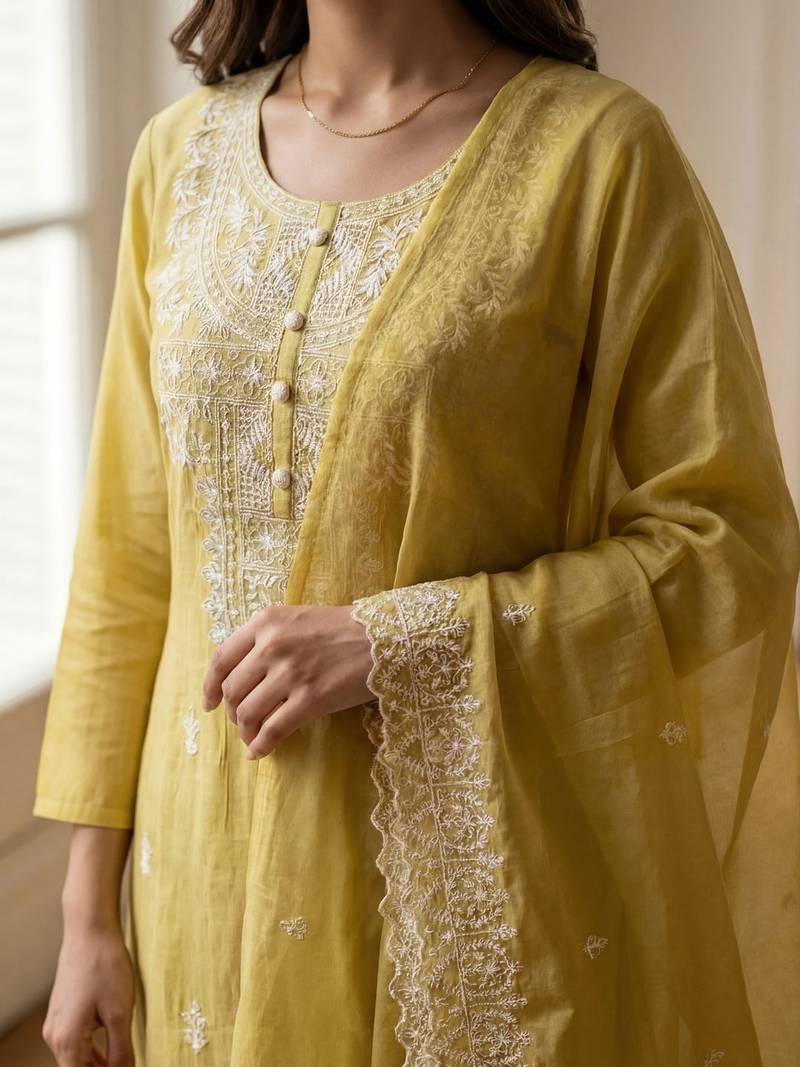 Women Ethnic Motifs Embroidered Regular Thread Work Kurta with Palazzos & With Dupatta