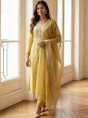 Women Ethnic Motifs Embroidered Regular Thread Work Kurta with Trousers & With Dupatta 1