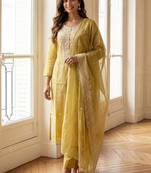 Women Ethnic Motifs Embroidered Regular Thread Work Kurta with Trousers & With Dupatta