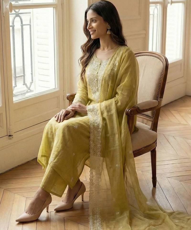 Women Ethnic Motifs Embroidered Regular Thread Work Kurta with Trousers & With Dupatta