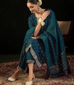 Round Neck Embroidered Sequinned Chanderi Silk Kurta with Trouser & Dupatta