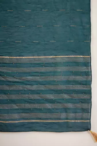 Round Neck Embroidered Sequinned Chanderi Silk Kurta with Trouser & Dupatta