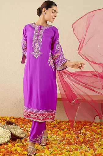 Women Ethnic Motifs Embroidered Zardozi Work Kurta with Trousers & Dupatta