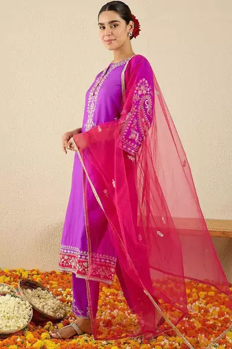 Women Ethnic Motifs Embroidered Zardozi Work Kurta with Trousers & Dupatta