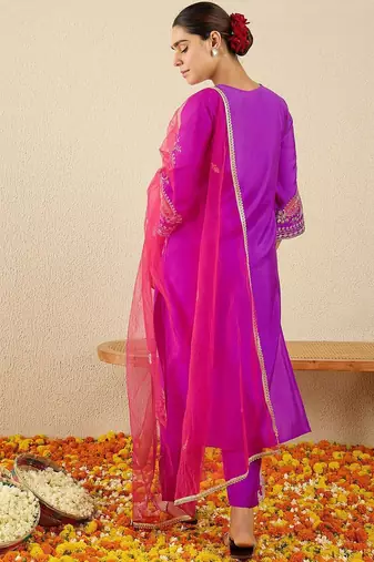 Women Ethnic Motifs Embroidered Zardozi Work Kurta with Trousers & Dupatta