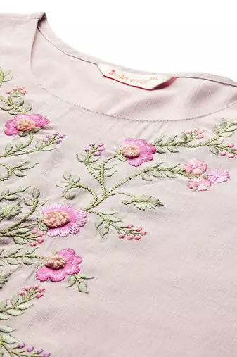 Plus Size Embroidered Regular Round Neck Kurta with Trousers & Dupatta