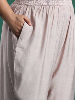 Plus Size Embroidered Regular Round Neck Kurta with Trousers & Dupatta 3