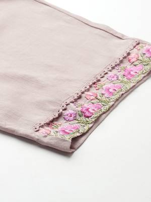 Plus Size Embroidered Regular Round Neck Kurta with Trousers & Dupatta 8