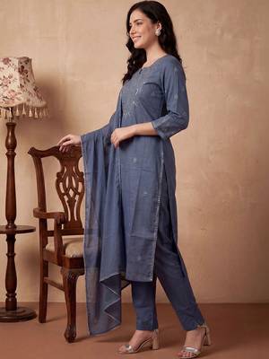 Women Ethnic Motifs Embroidered Regular Mirror Work Pure Cotton Kurta with Trousers & With Dupatta 2