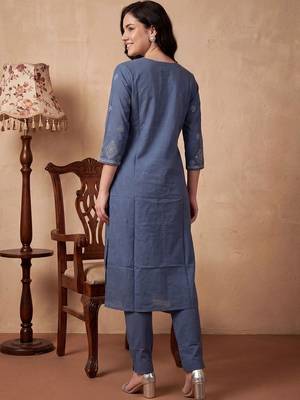 Women Ethnic Motifs Embroidered Regular Mirror Work Pure Cotton Kurta with Trousers & With Dupatta 5