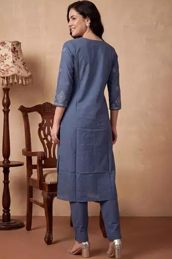 Women Ethnic Motifs Embroidered Regular Mirror Work Pure Cotton Kurta with Trousers & With Dupatta