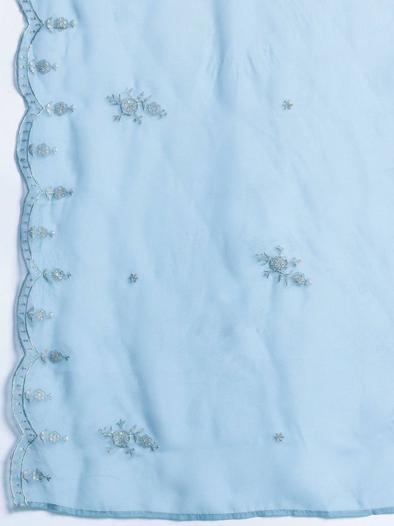 Plus Size Sequinned Kurta With Trousers & Dupatta
