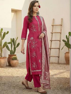 Women Floral Embroidered Regular Beads and Stones Pure Cotton Kurta with Trousers & With Dupatta 3