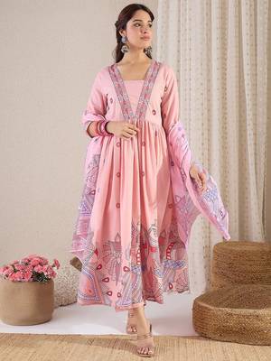 Women Floral Printed Pleated Pure Cotton Kurta with Trousers & With Dupatta 2