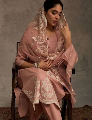 Women Ethnic Motifs Embroidered Cotton Kurta with Trousers & Dupatta 1