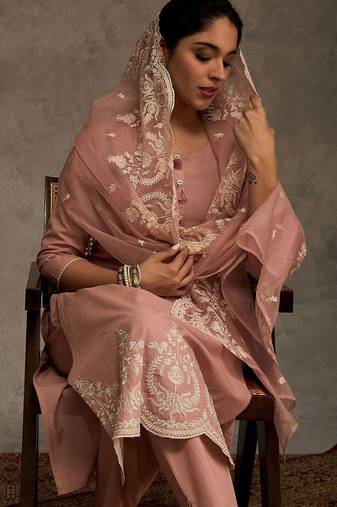Women Ethnic Motifs Embroidered Cotton Kurta with Trousers & Dupatta