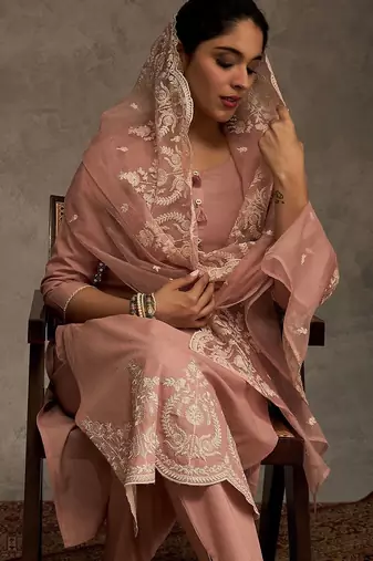 Women Ethnic Motifs Embroidered Cotton Kurta with Trousers & Dupatta