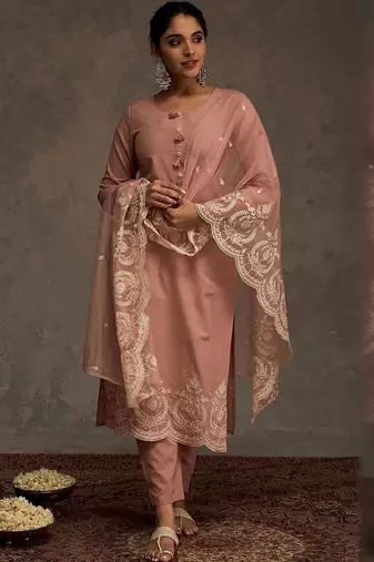 Women Ethnic Motifs Embroidered Cotton Kurta with Trousers & Dupatta