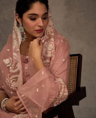 Women Ethnic Motifs Embroidered Cotton Kurta with Trousers & Dupatta 3