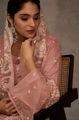 Women Ethnic Motifs Embroidered Cotton Kurta with Trousers & Dupatta