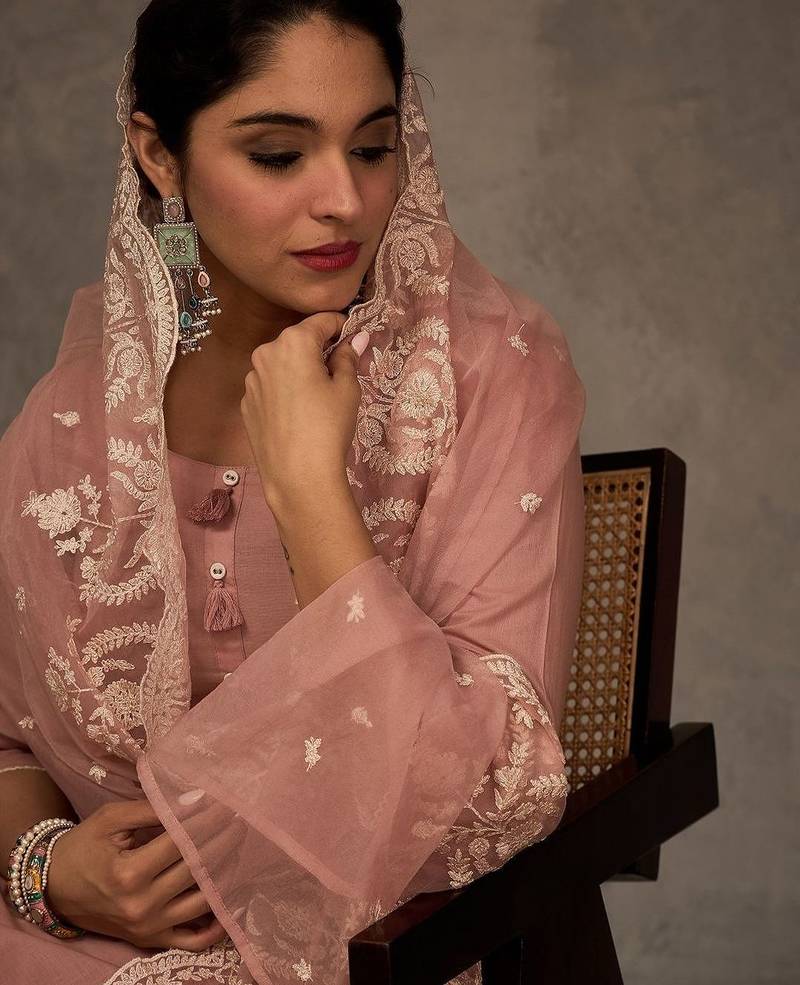 Women Ethnic Motifs Embroidered Cotton Kurta with Trousers & Dupatta