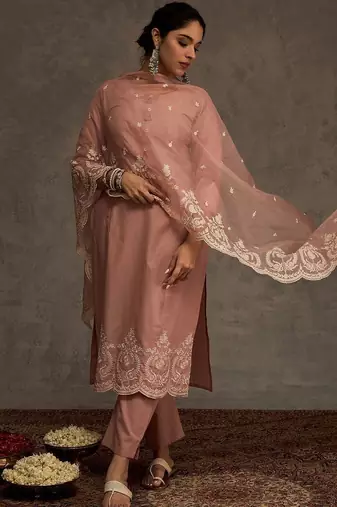 Women Ethnic Motifs Embroidered Cotton Kurta with Trousers & Dupatta