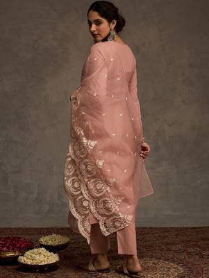 Women Ethnic Motifs Embroidered Cotton Kurta with Trousers & Dupatta 5