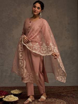 Women Ethnic Motifs Embroidered Cotton Kurta with Trousers & Dupatta 6