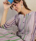 Striped Pure Cotton A-Line Kurta With Trousers