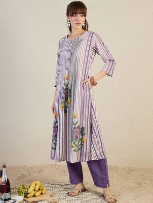 Striped Pure Cotton A-Line Kurta With Trousers 2
