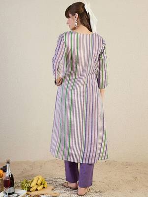 Striped Pure Cotton A-Line Kurta With Trousers 4