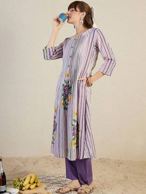 Striped Pure Cotton A-Line Kurta With Trousers 5
